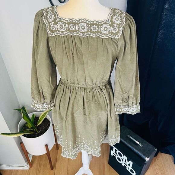 MADEWELL Embroidered Square Neck Corduroy Minidress, Small (2/4), Tan, NWT‎ - Picture 4 of 17